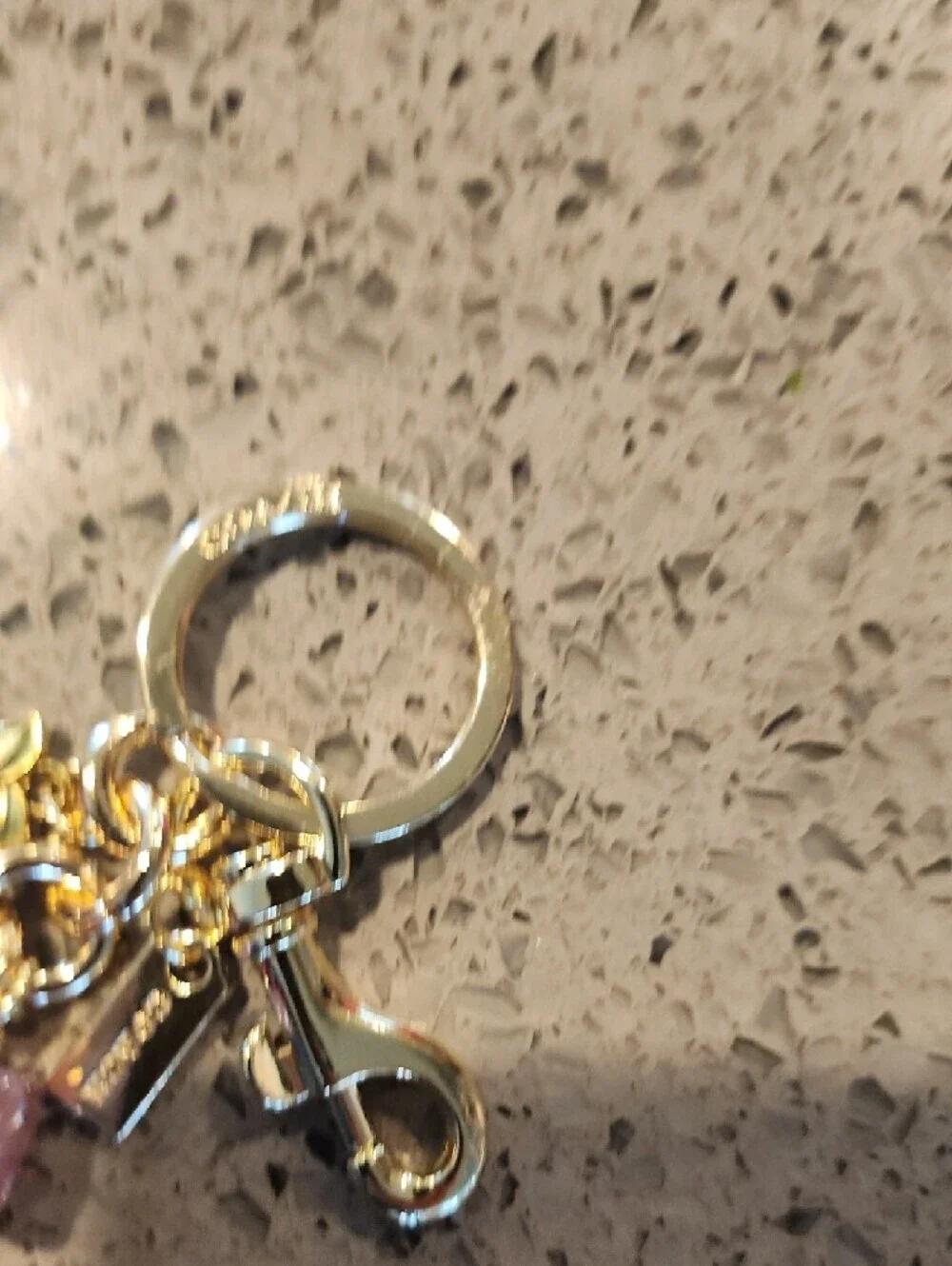 Purse Charm Gold-Tone Key & Card Holder Charm with Red and Pink Glitter Accents